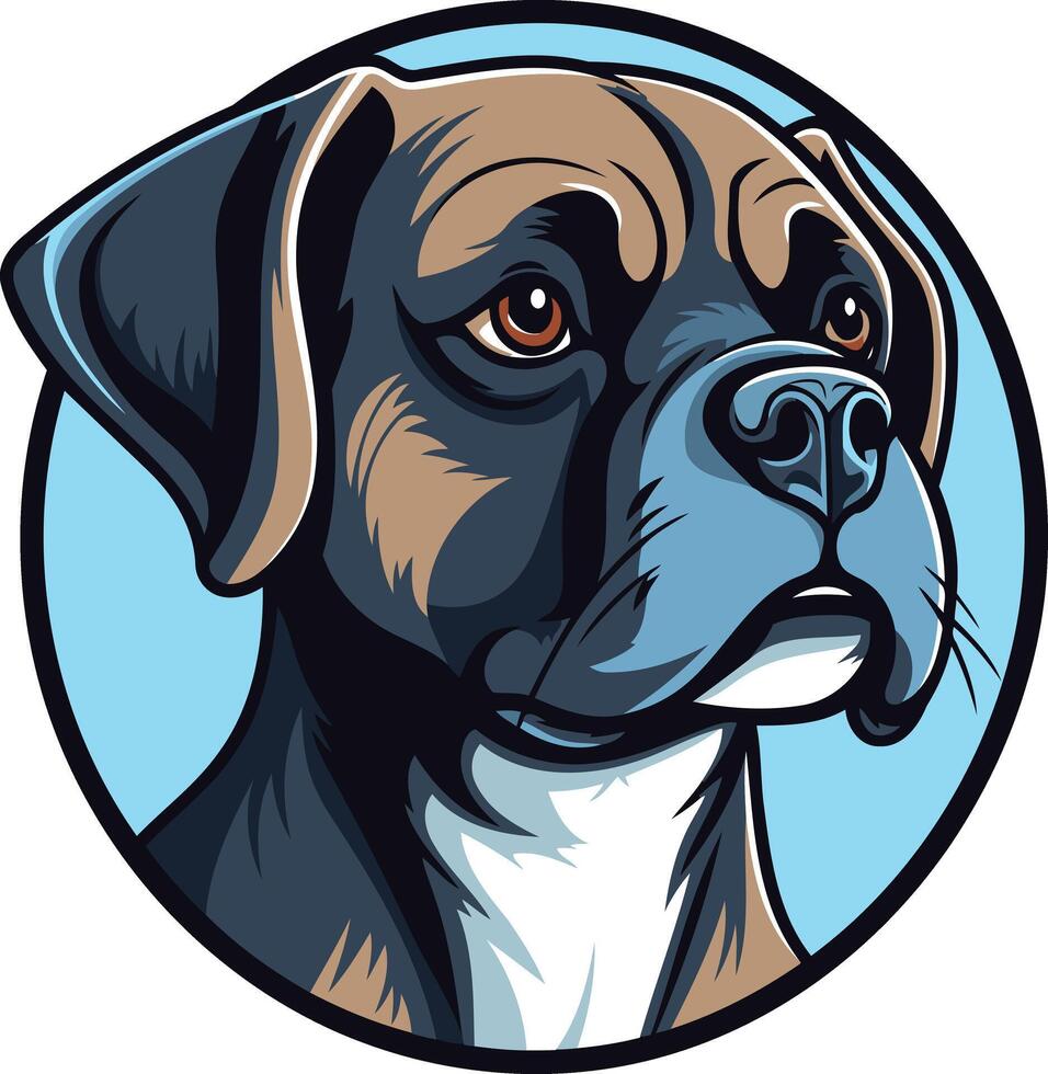 A dog head in a circle on a blue background vector