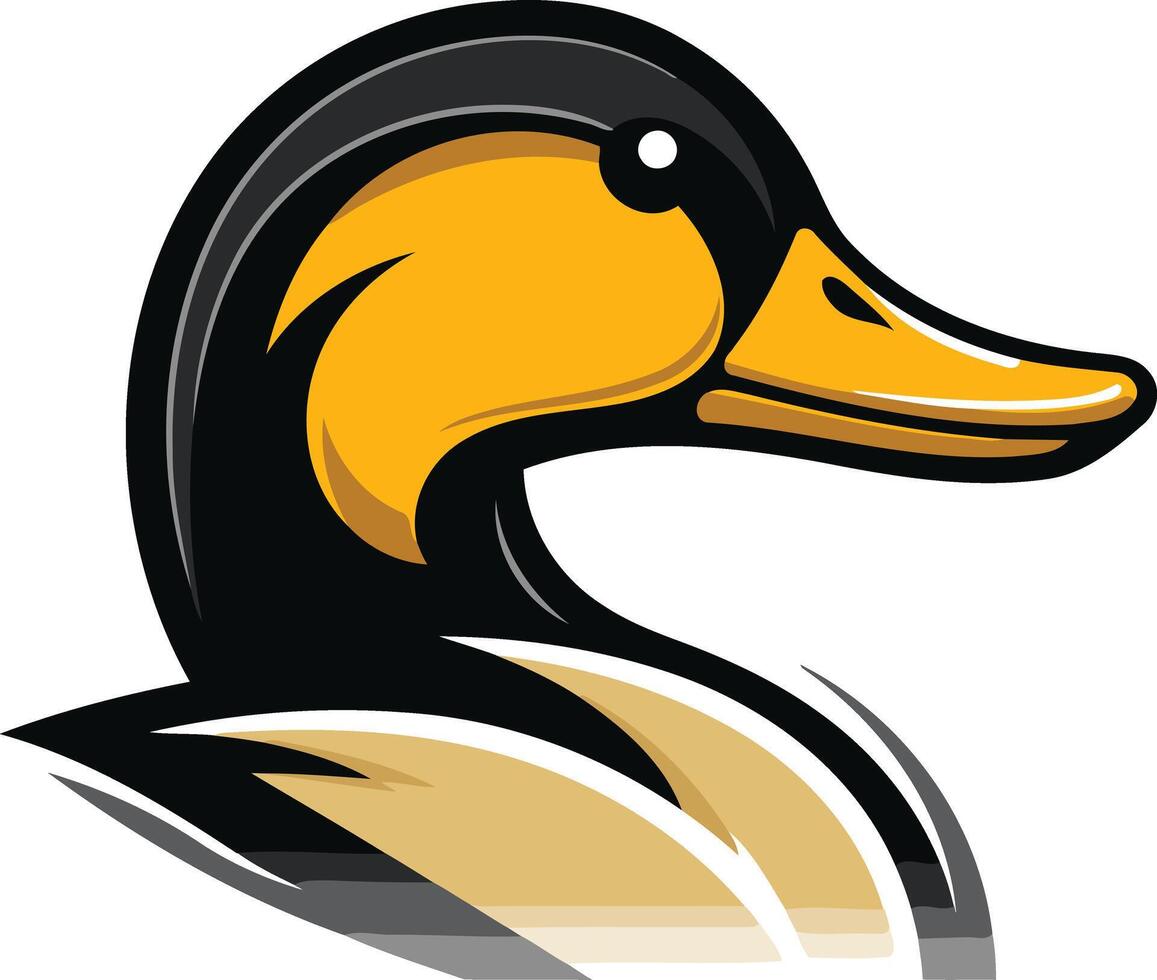A duck head with a black beak and yellow feathers vector