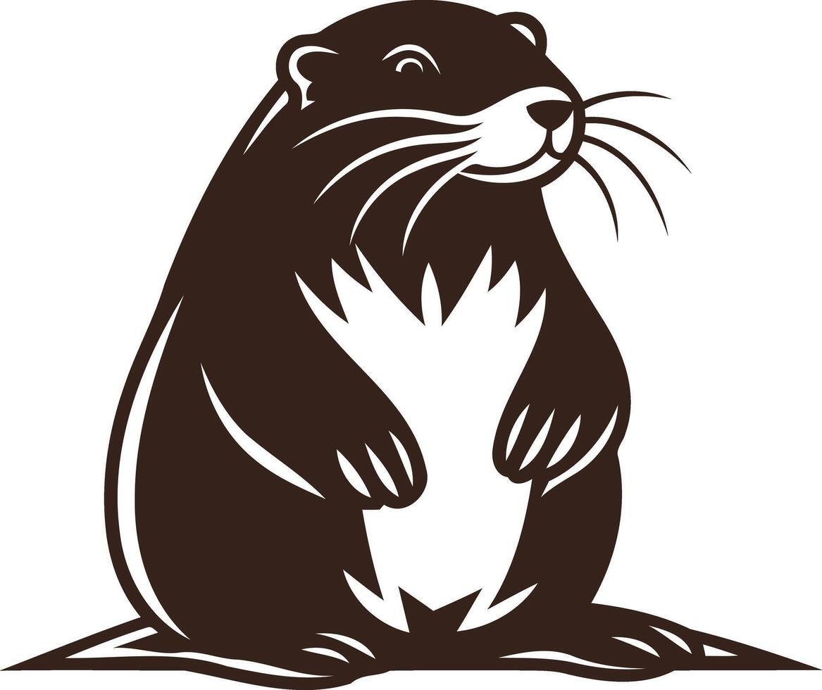 A black and white image of a beaver sitting on its hind legs vector