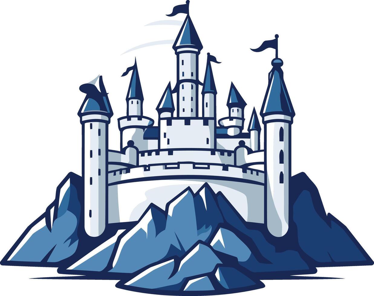 A castle on top of a mountain with blue sky vector