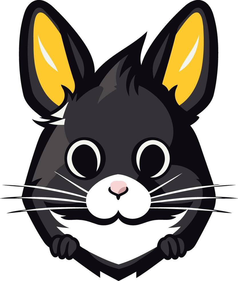 A black and white rabbit with yellow ears vector