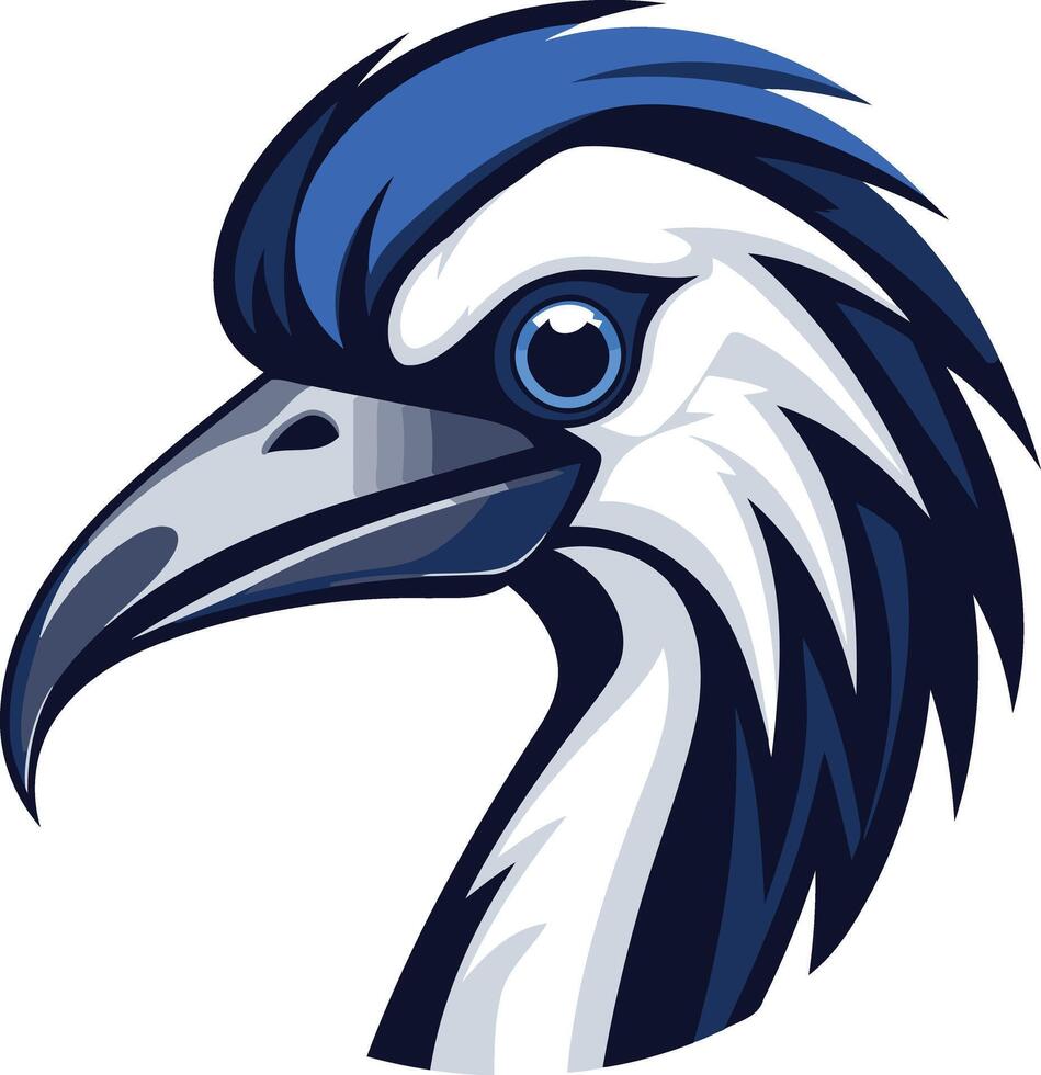 A blue and white bird head with a long beak vector