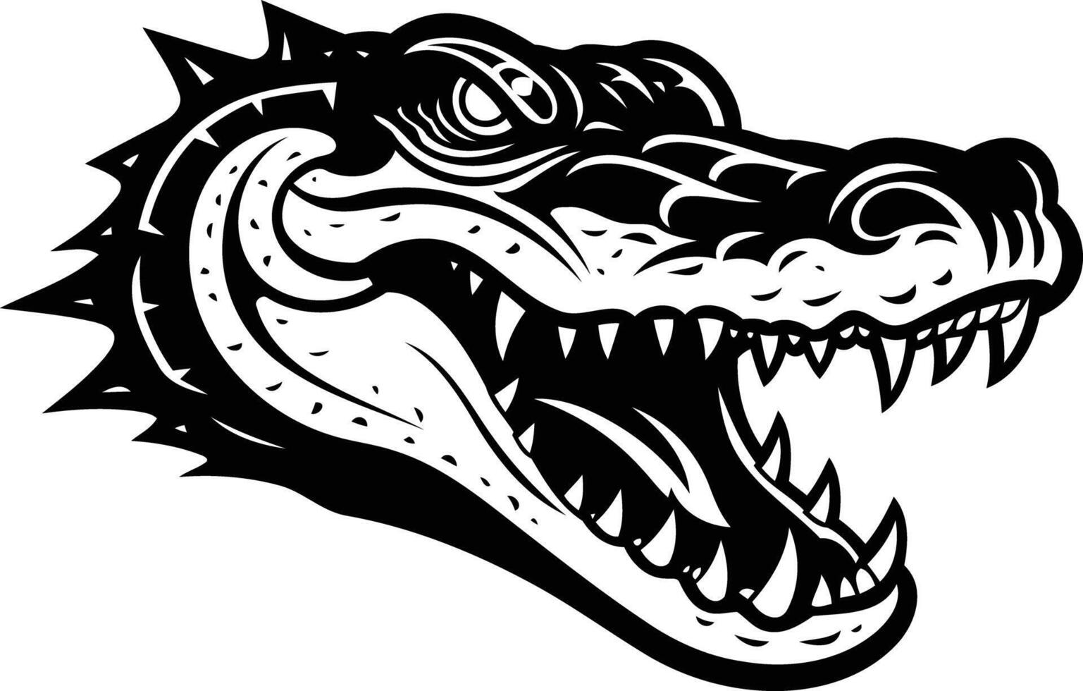 A black and white drawing of a crocodile head vector