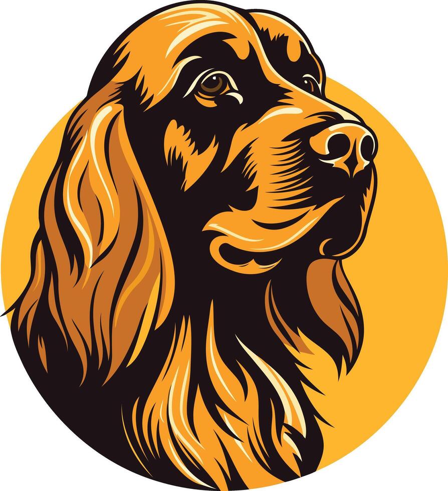 A dog head in a circle with a yellow background vector