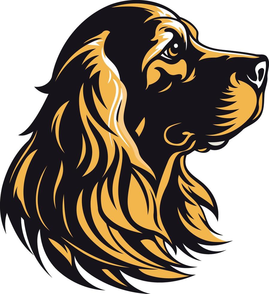 A dog head with long hair in black and gold vector
