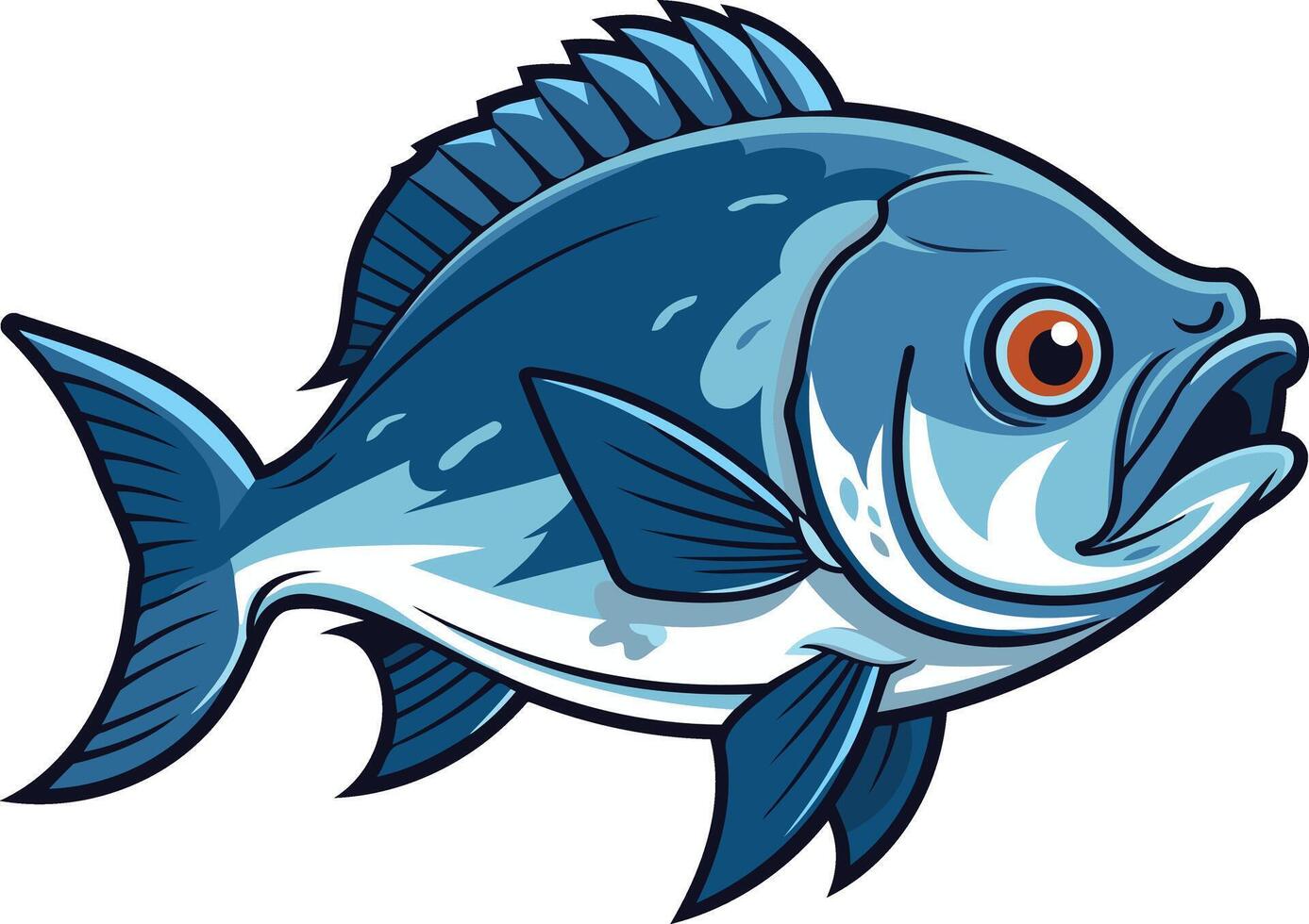 A cartoon blue fish with big eyes vector