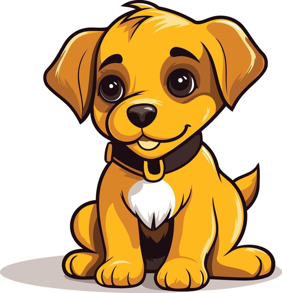 Cartoon dog sitting with big eyes and a collar vector
