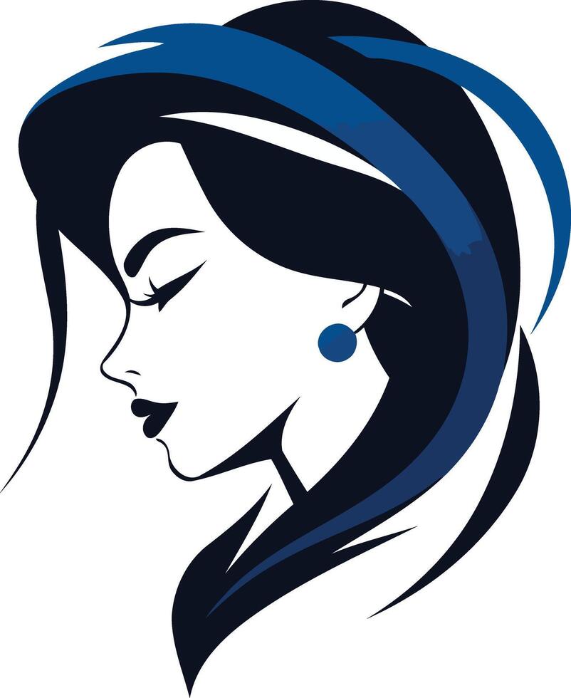 A woman's profile with blue hair and earrings vector