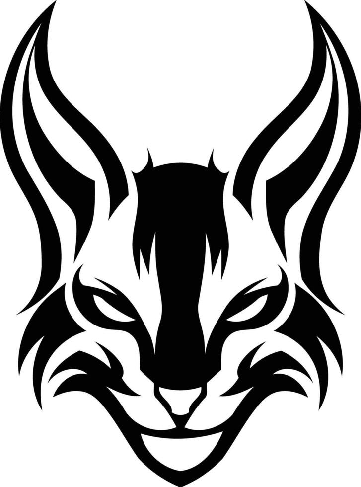 A black and white cat head with a large tail vector