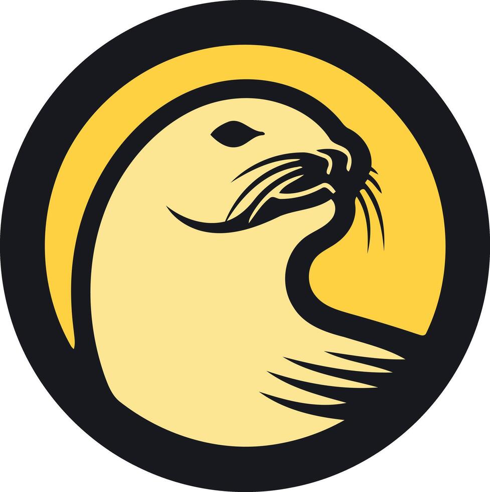 A seal head in a circle with a yellow background vector