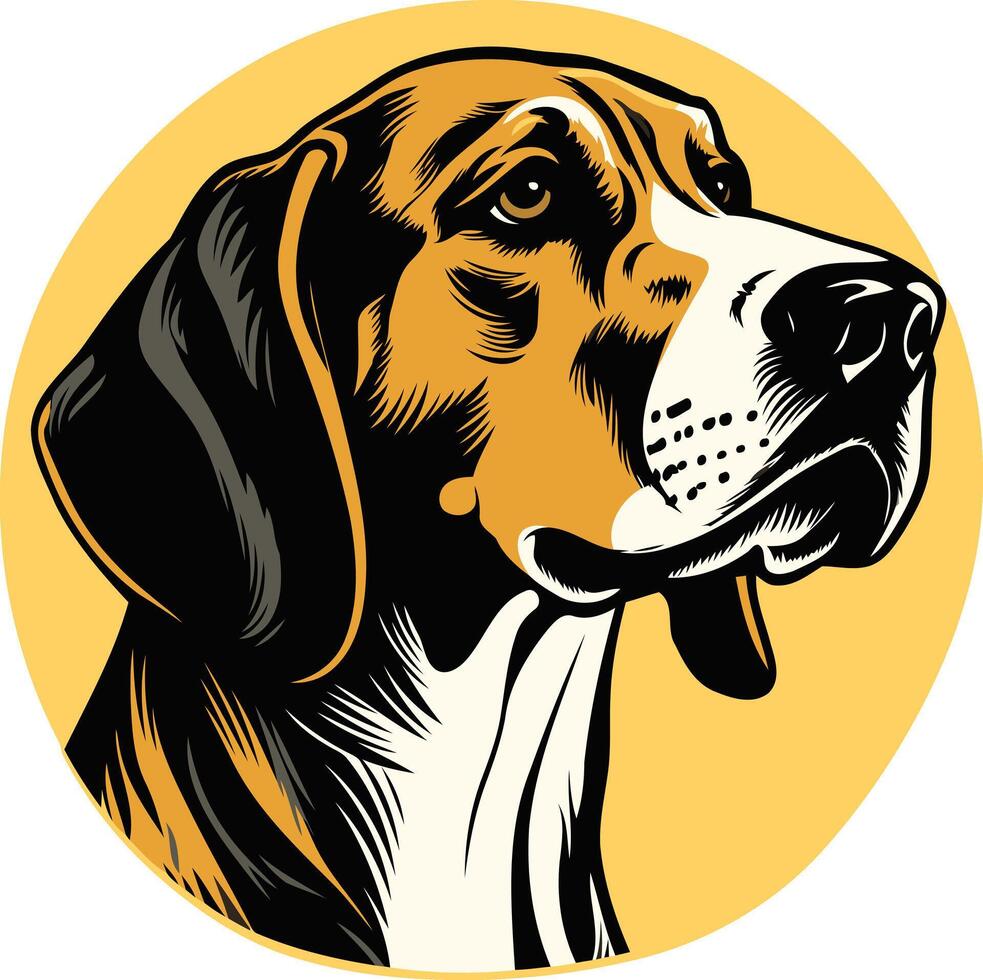 A dog head in a circle with a yellow background vector