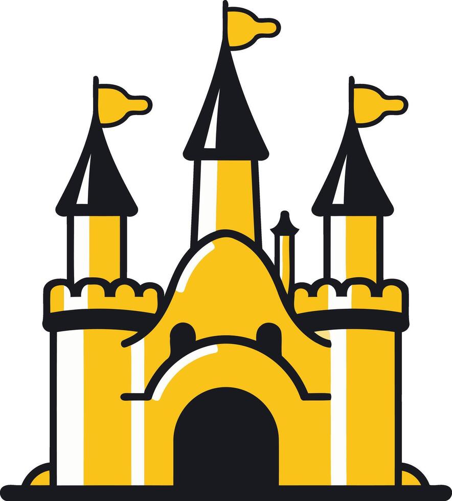 A castle with yellow and black flags vector