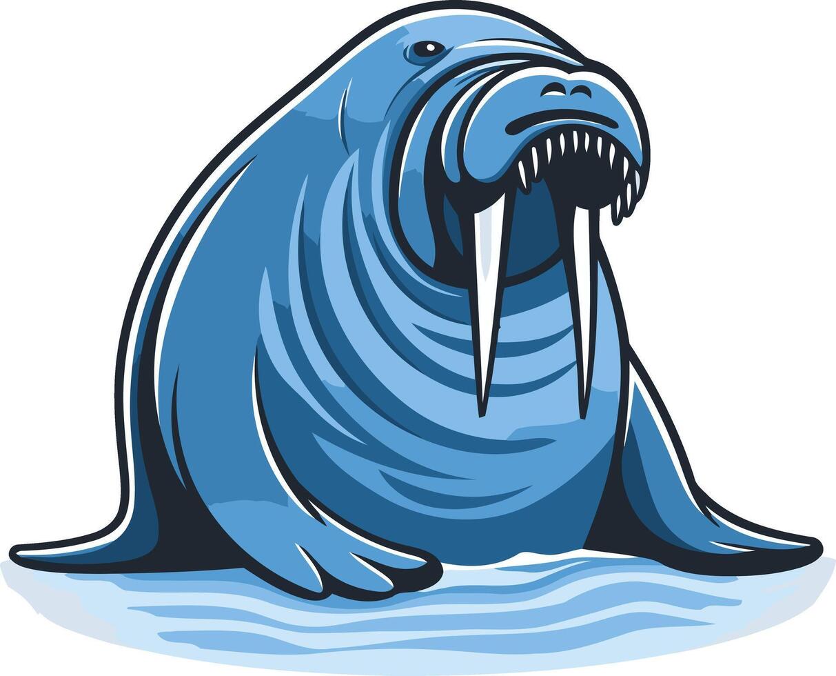 Walrus in the water with its mouth open vector
