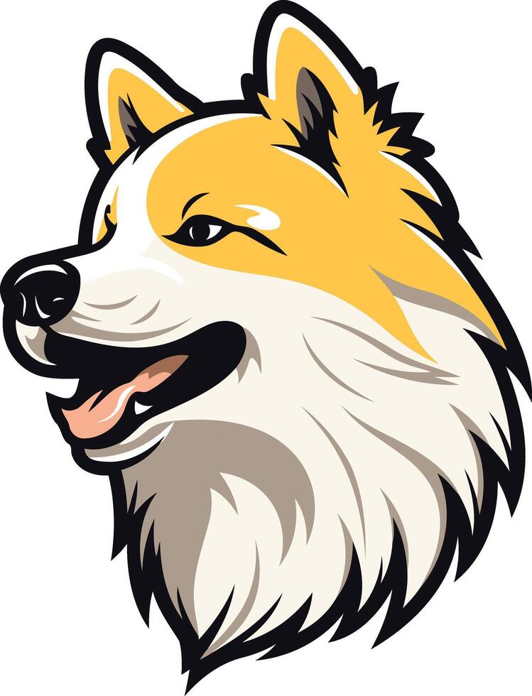 A cartoon dog head with a white and yellow fur vector