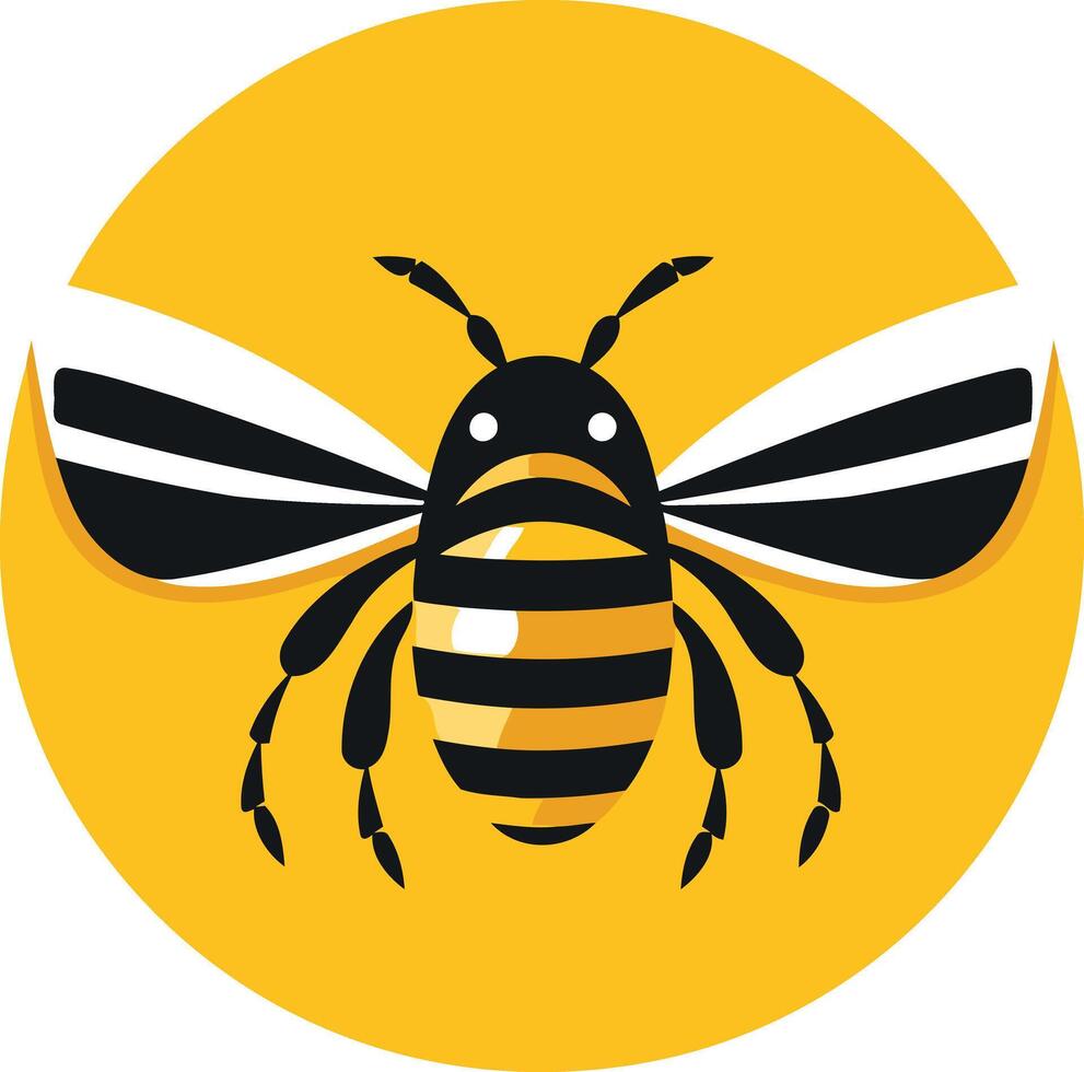 A bee with black and yellow stripes on a yellow background vector
