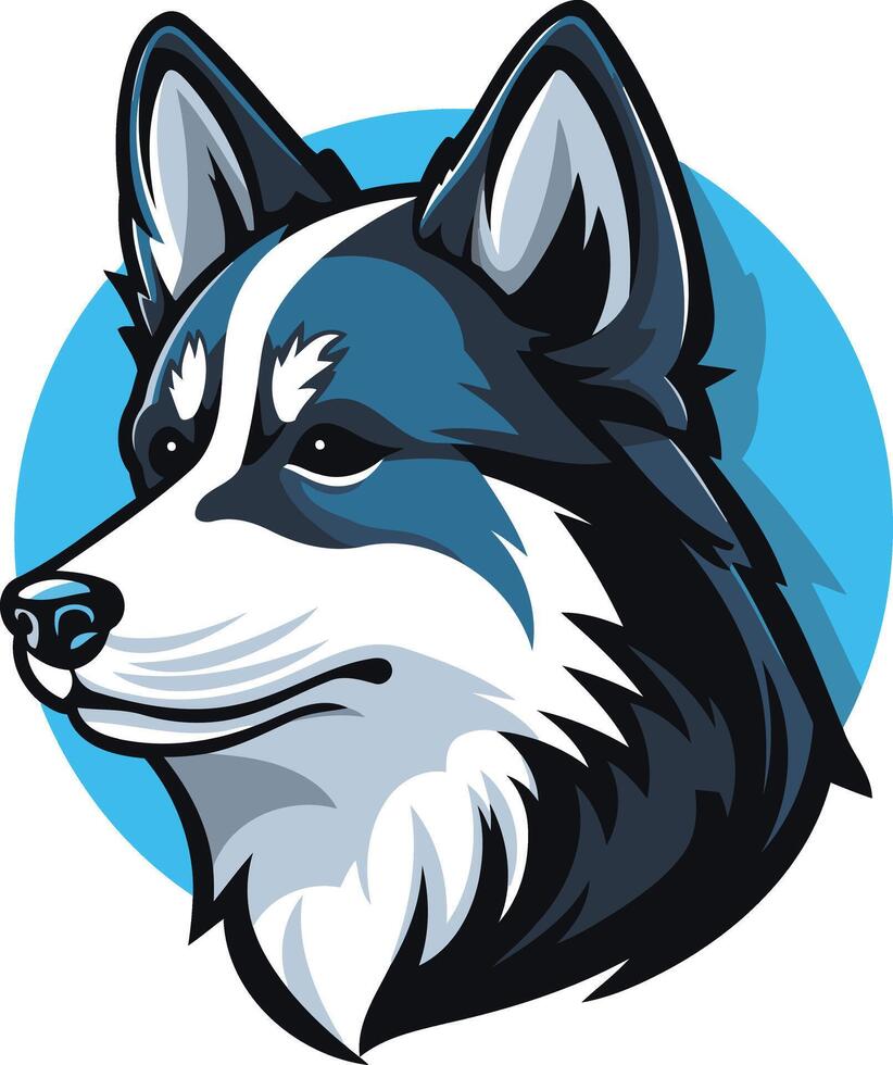 A blue and white husky dog head vector