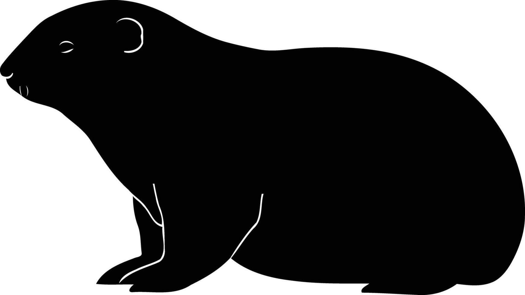 A black and white silhouette of a rodent vector