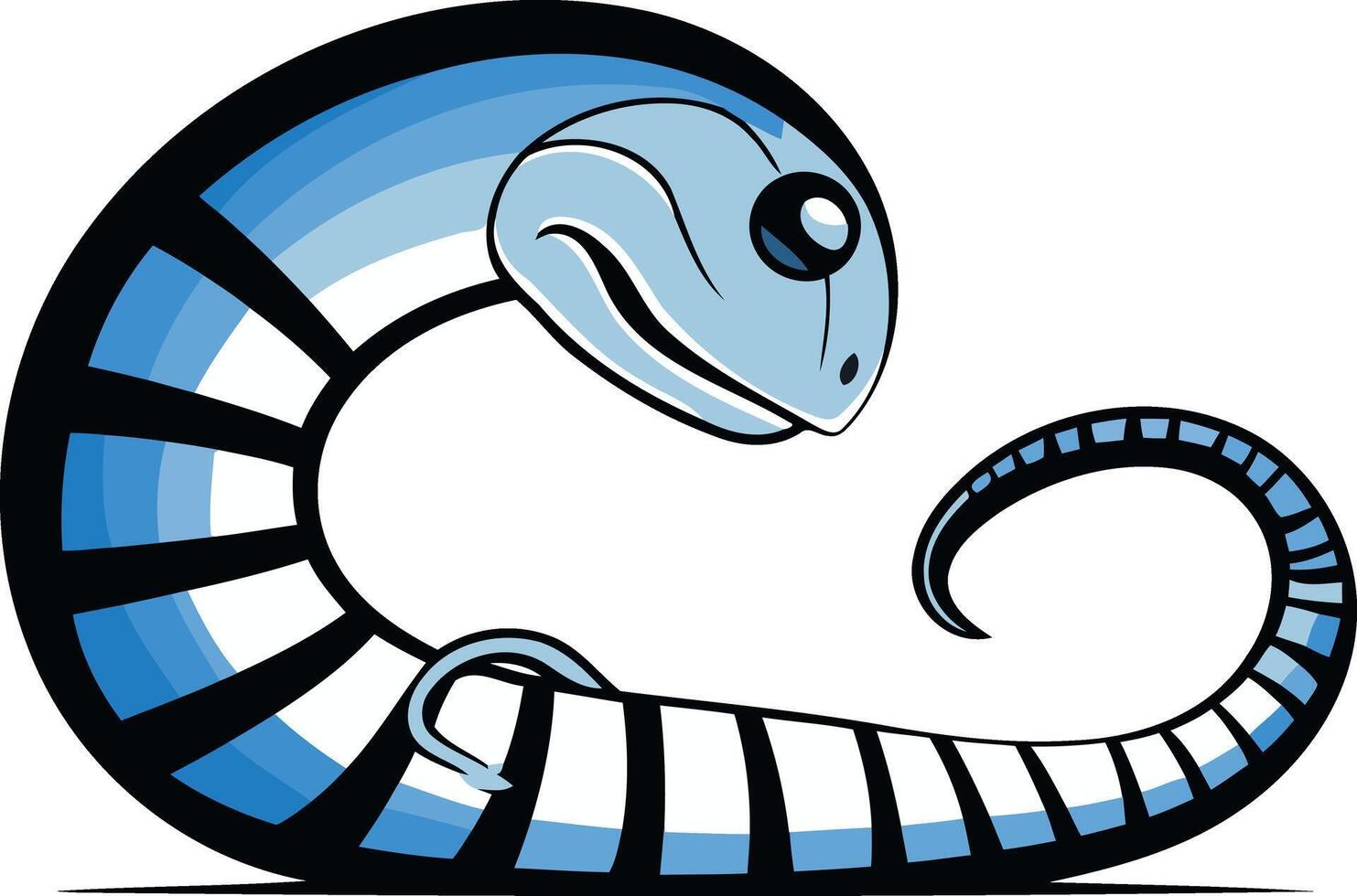 A cartoon blue and black snake with a long tail vector