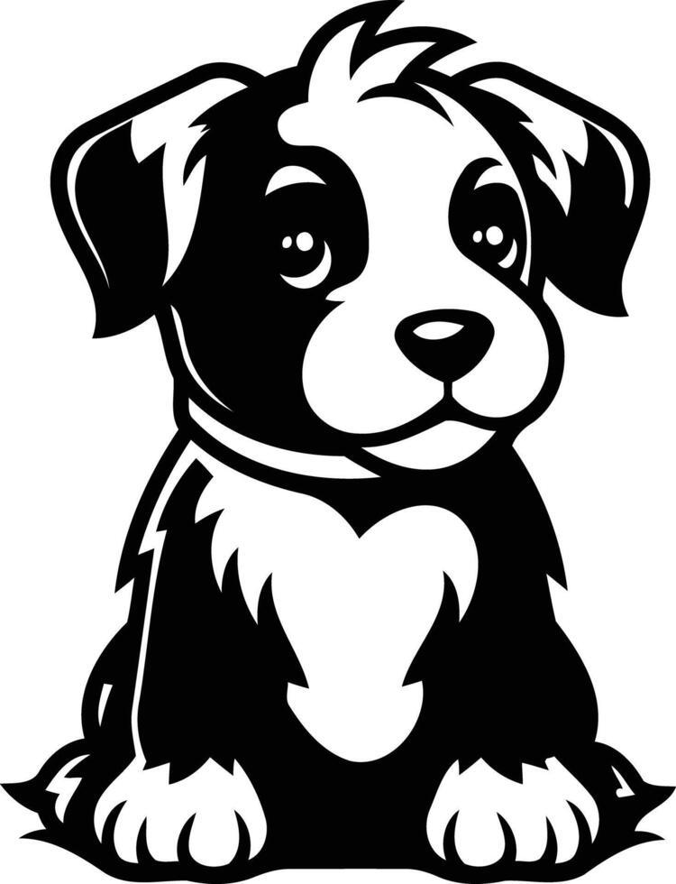 A black and white dog sitting on the ground vector