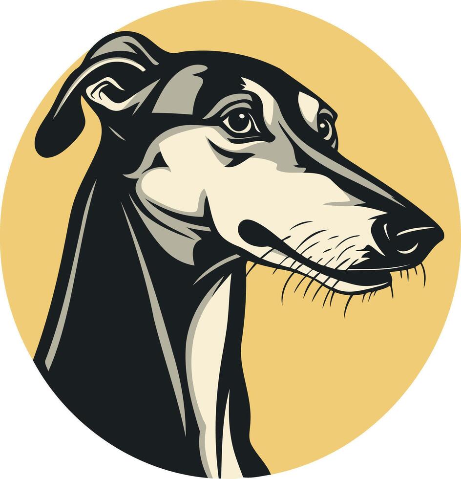 A greyhound dog in a circle on a yellow background vector
