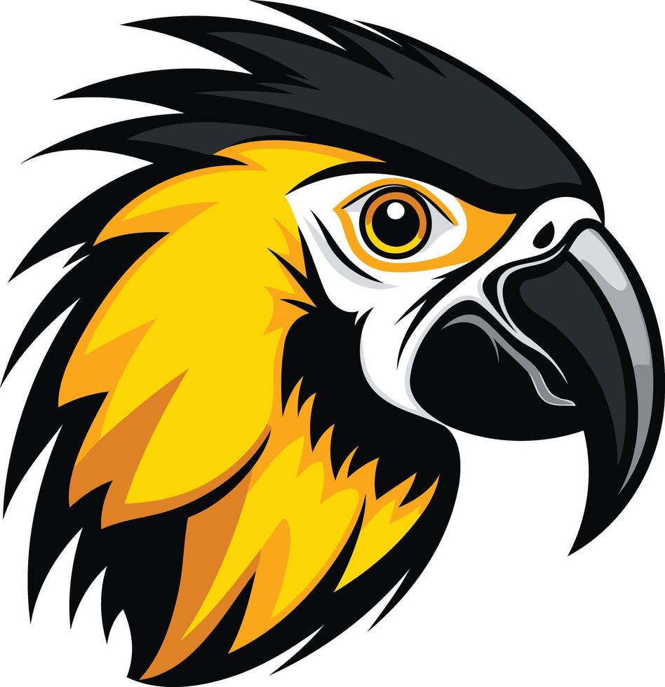 Yellow and black parrot head vector