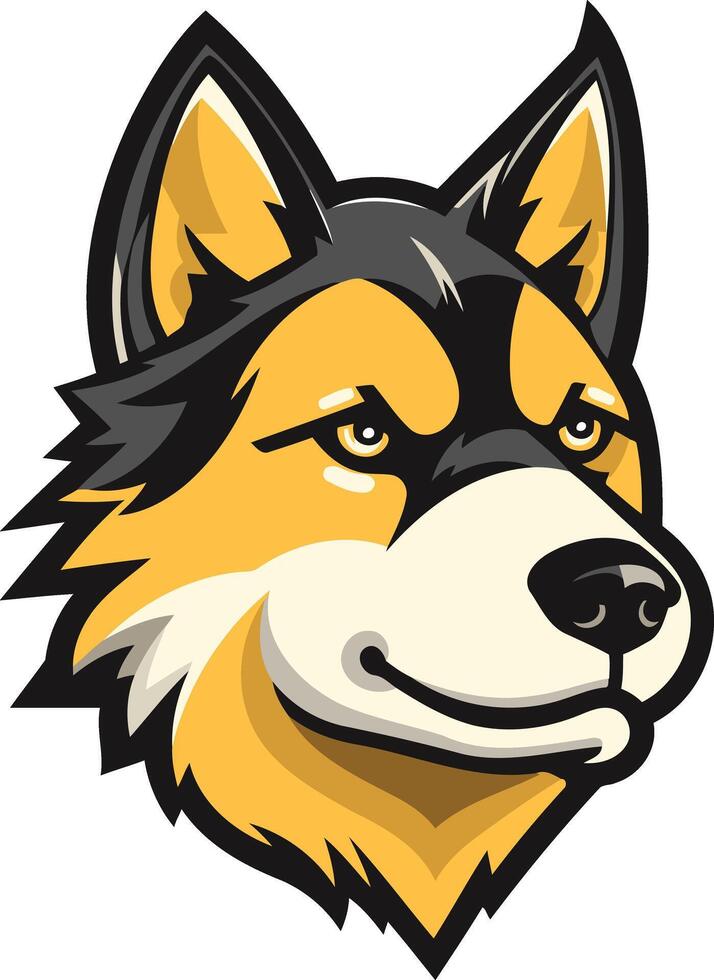 The head of a husky dog is shown in a cartoon style vector