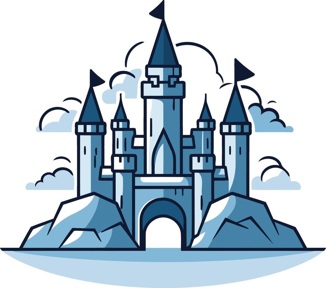 A castle with a castle on top of a mountain vector