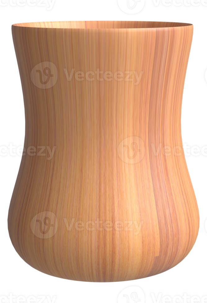 Empty wooden tea, water or coffee cup 3d rendering, png