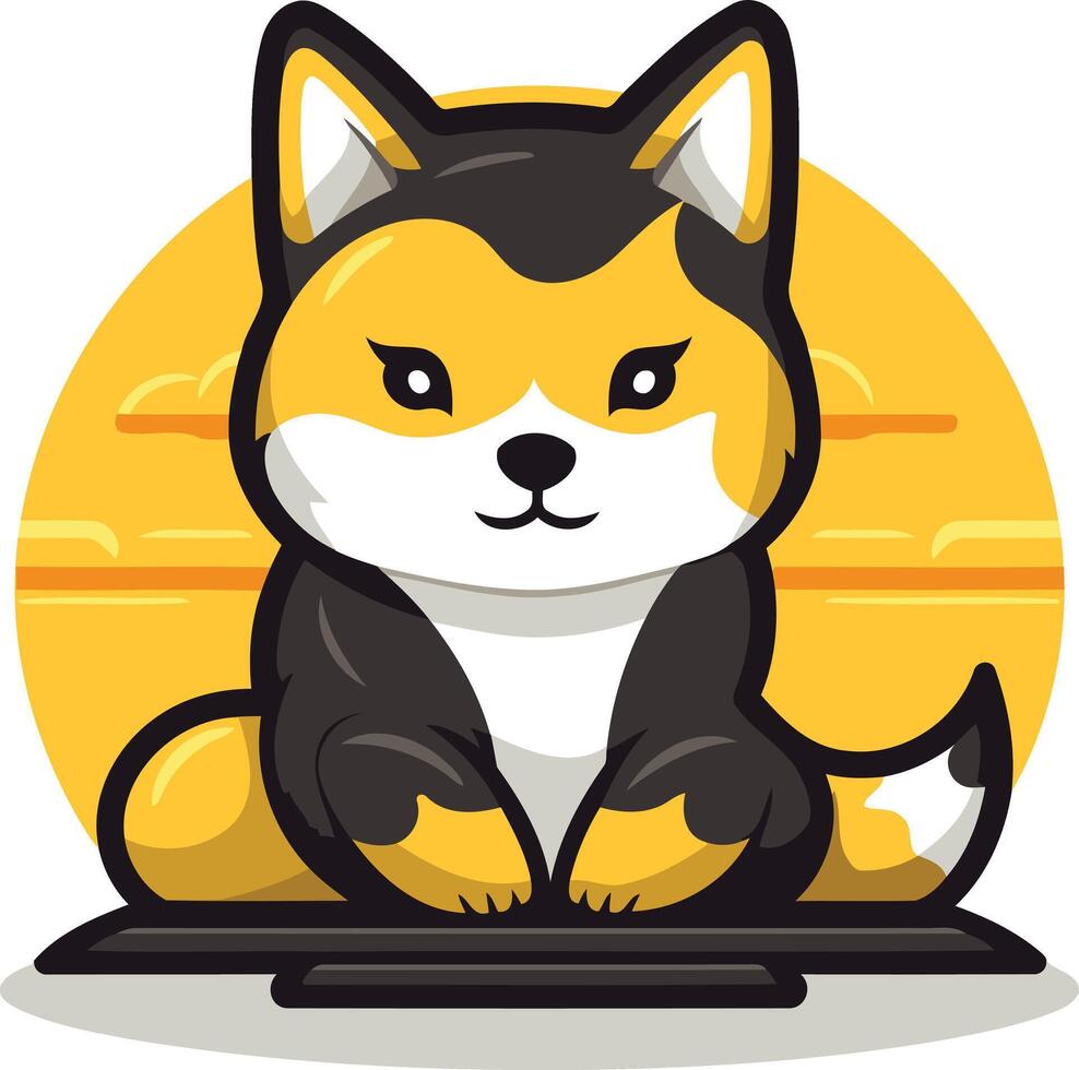 A cartoon dog sitting on top of a laptop vector