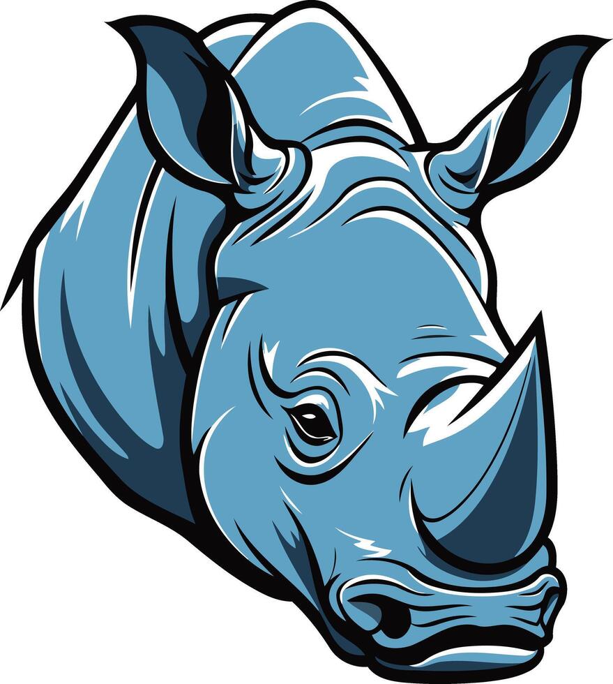 The head of a rhino is shown in blue vector