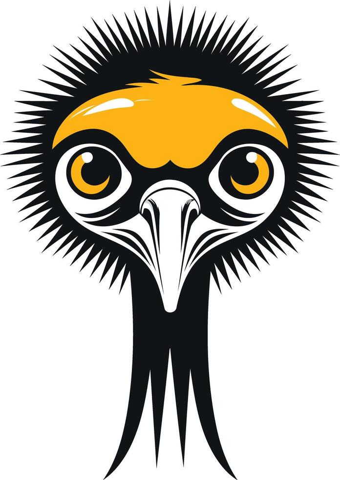 An ostrich head with yellow eyes and black feathers vector