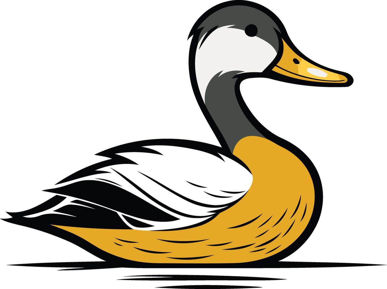 A duck with a yellow beak and black and white feathers vector