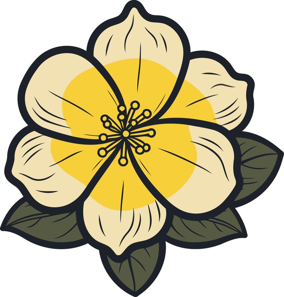 A yellow flower with green leaves on it vector