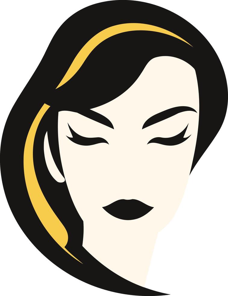 A woman's face with black hair and yellow eyes vector