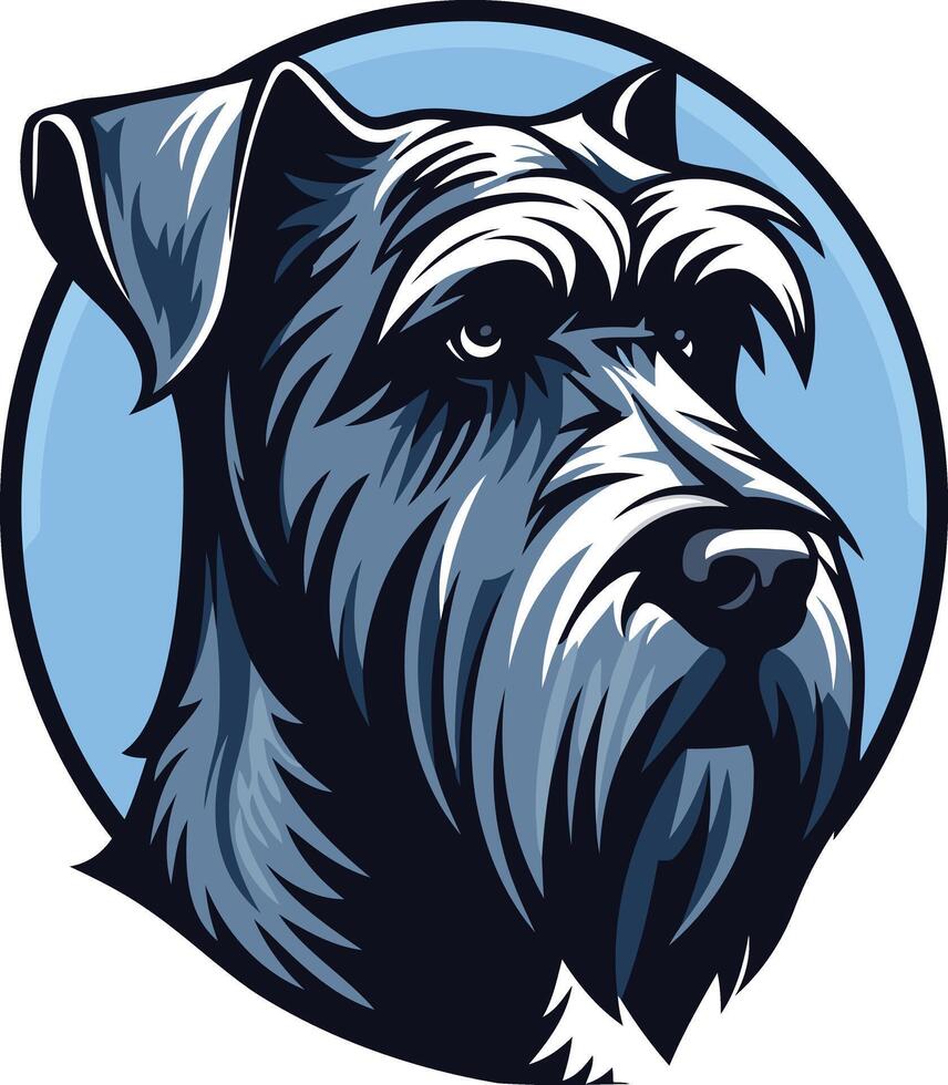 A black and white schnauzer dog head in a circle vector