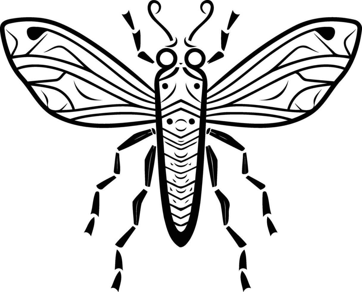 A black and white drawing of a moth vector