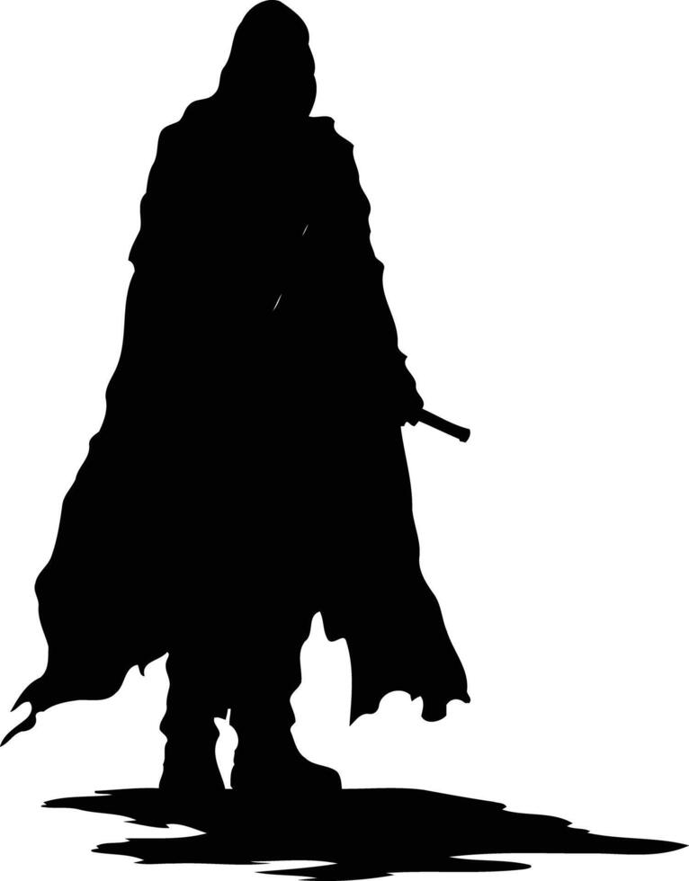A silhouette of a man in a cloak and hat vector