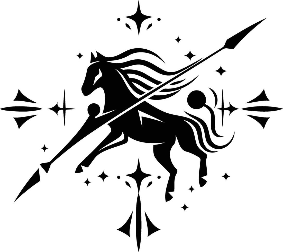 The horse and arrow is in black and white vector