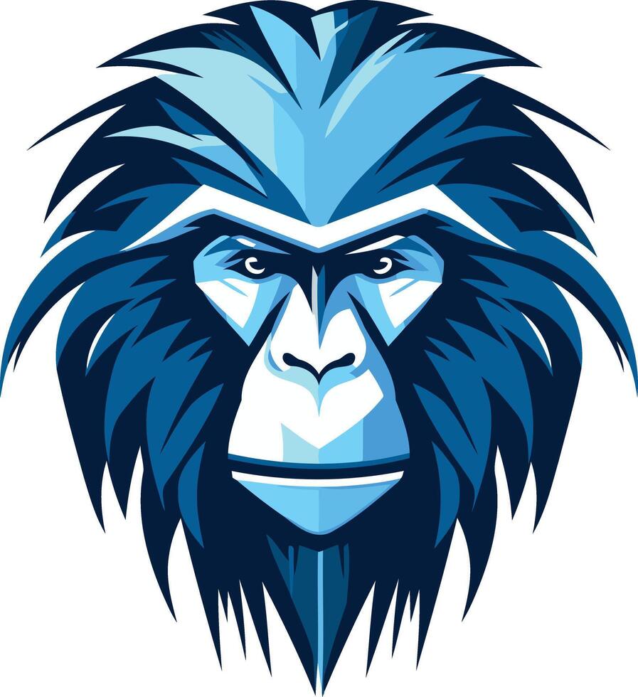 The head of a gorilla is shown in blue vector