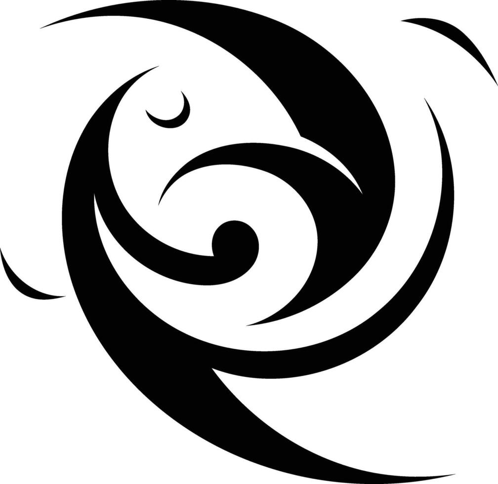 A black and white tribal design with a swirl vector