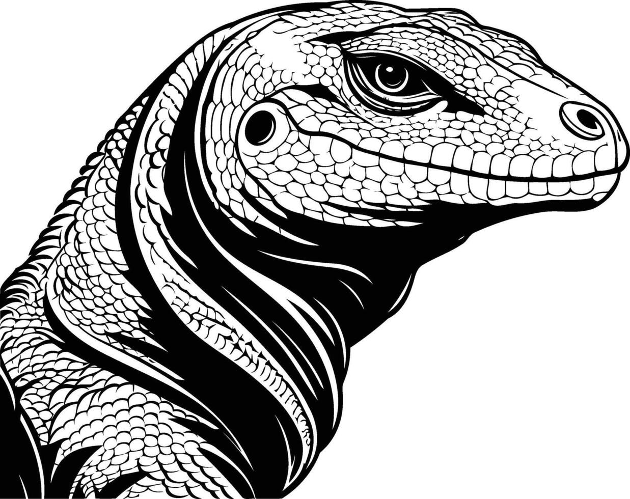 Lizard head in black and white vector