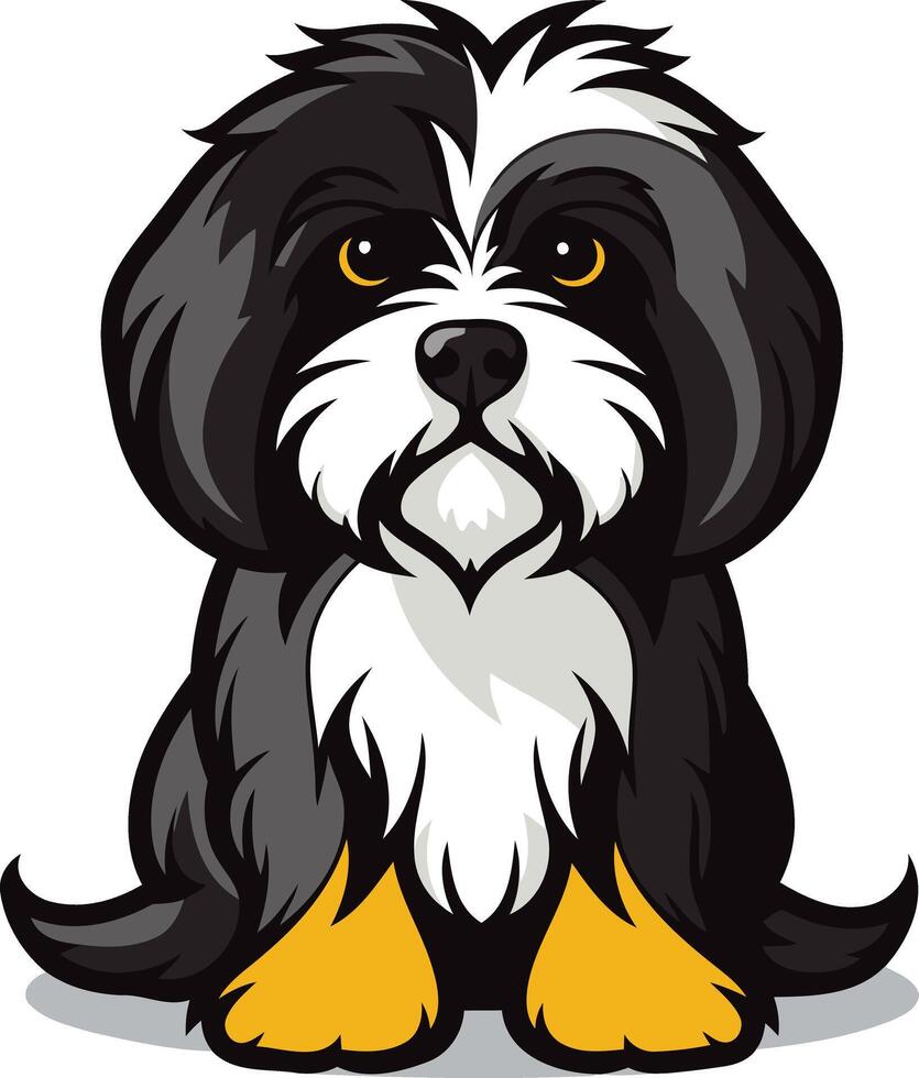 A cartoon dog with a long tail and black and white fur vector