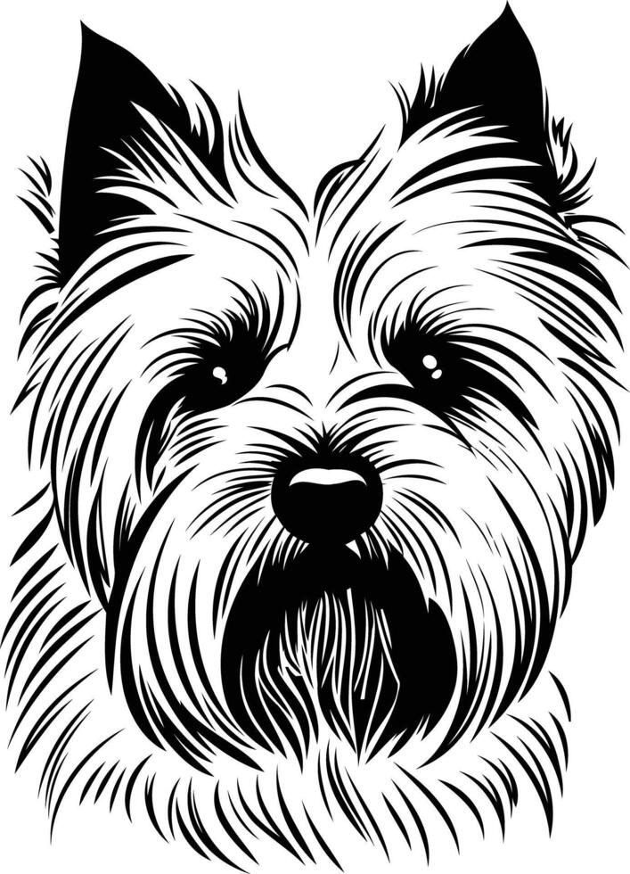 A dog's head is drawn in black and white vector
