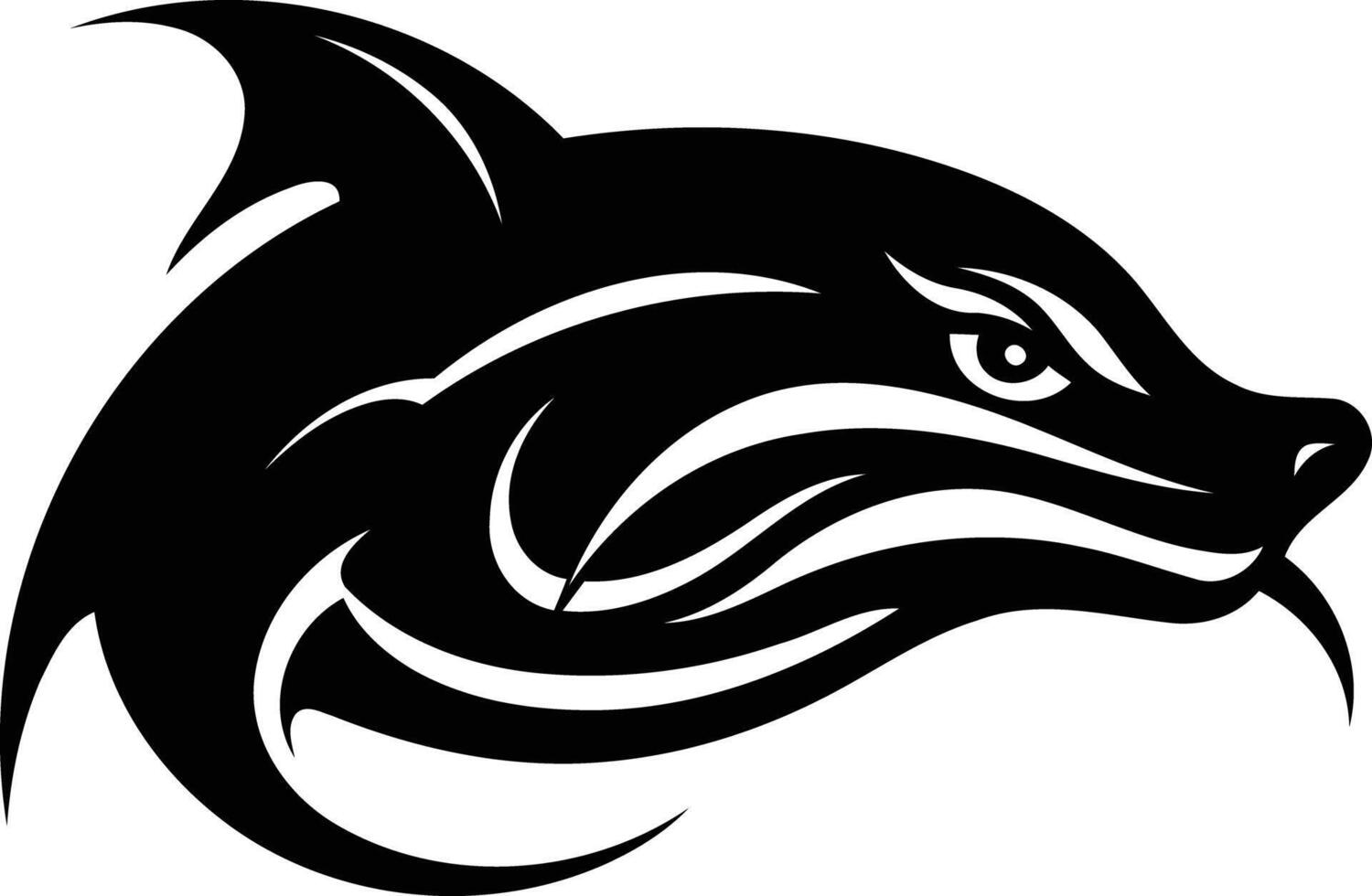 A black and white dolphin head with a long tail vector