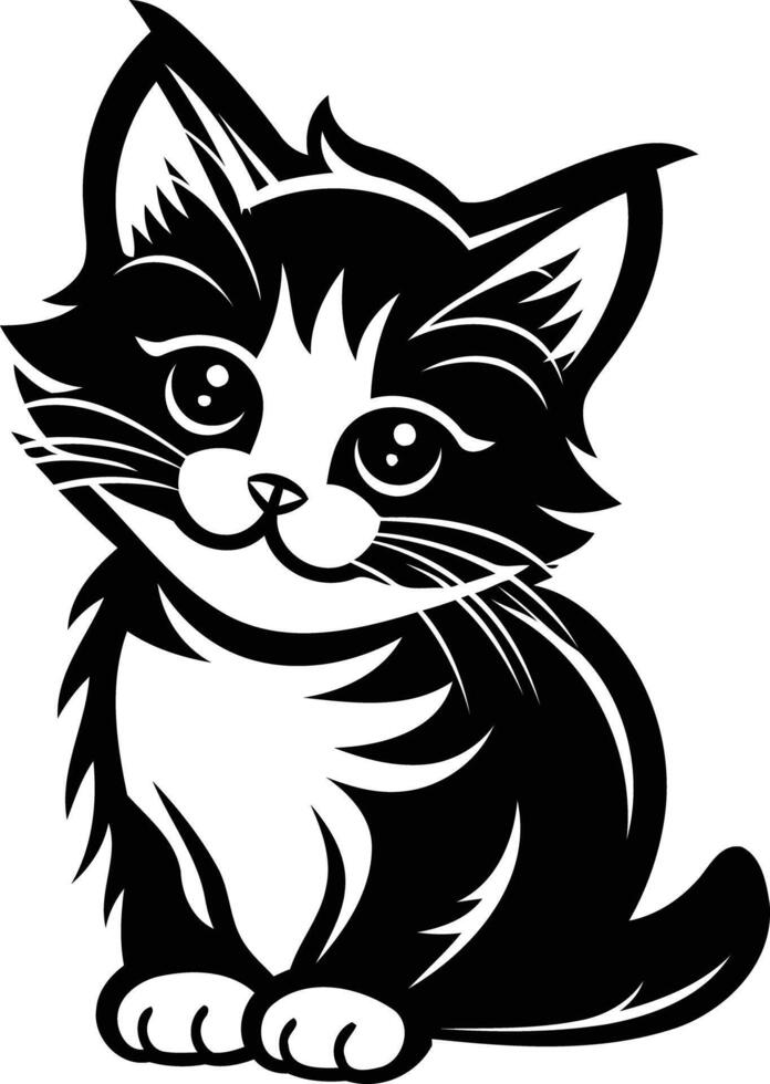 A black and white cat sitting on a white background vector