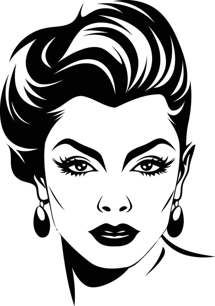 A black and white drawing of a woman's face vector