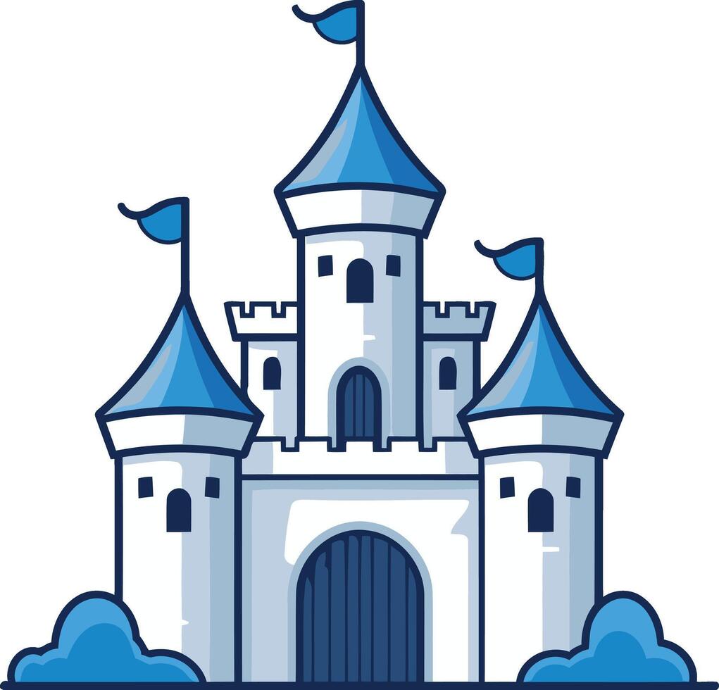 Castle with blue and white flags vector