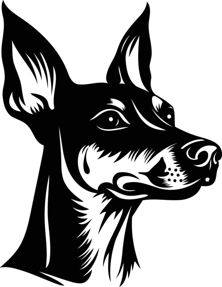 A black and white dog head with a long tail vector