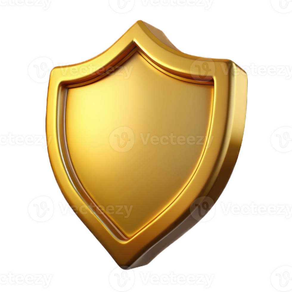 Golden shield plastic style render 3d icon isolated on transparent background cutout png