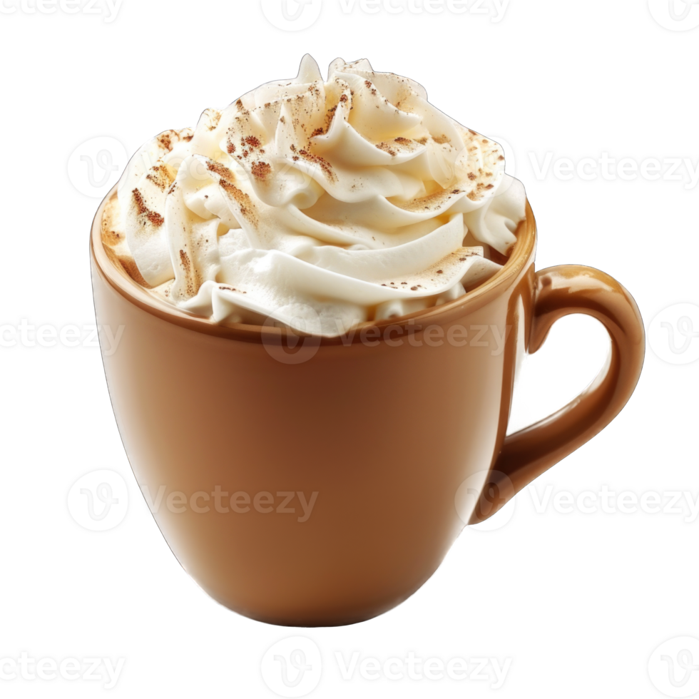 Brown Cup of coffee with cream isolated on transparent background cutout png